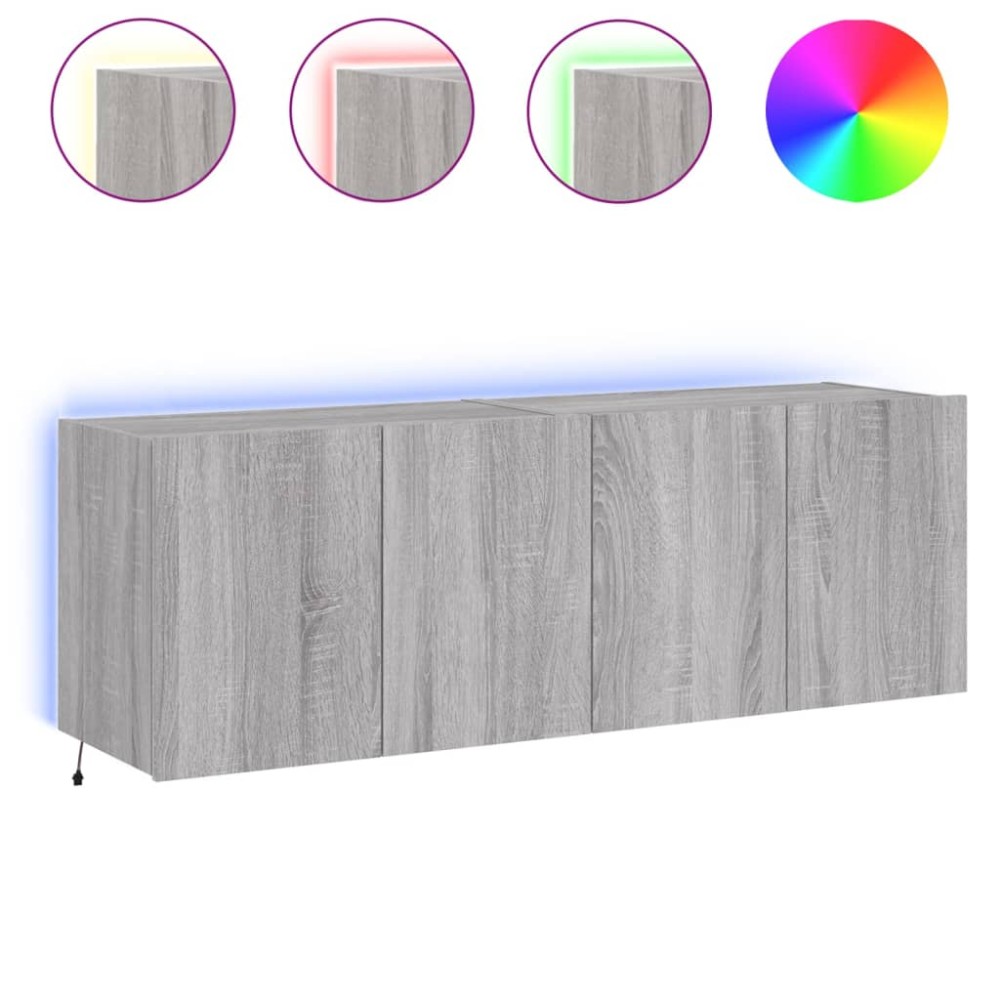 vidaXL Comodă TV de perete cu LED, 2 buc, gri sonoma, 60x35x41 cm