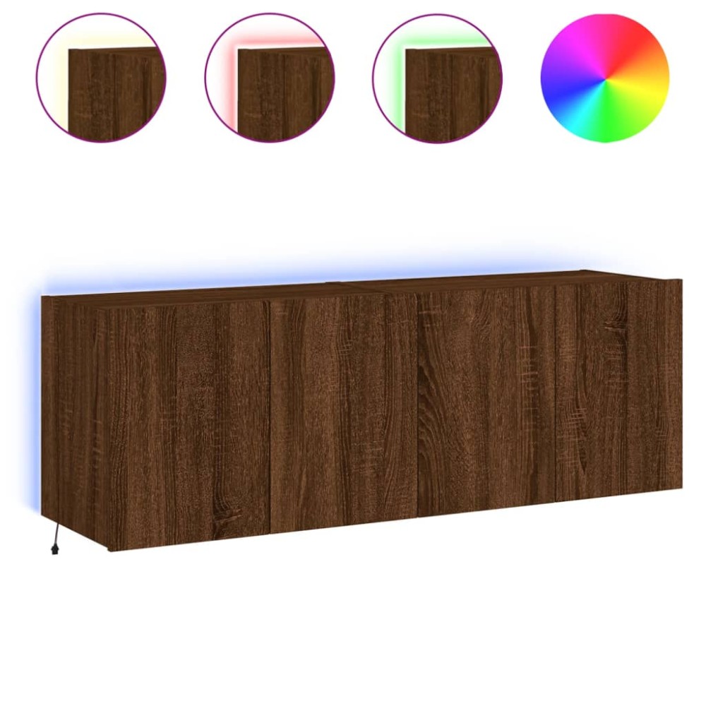 vidaXL Comodă TV de perete cu LED, 2 buc. stejar maro, 60x35x41 cm