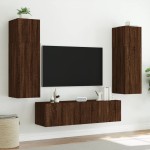 vidaXL Comodă TV de perete cu LED, 2 buc. stejar maro, 60x35x41 cm vidaXL Comodă TV de perete cu LED, 2 buc. stejar maro, 60x35x41 cm
