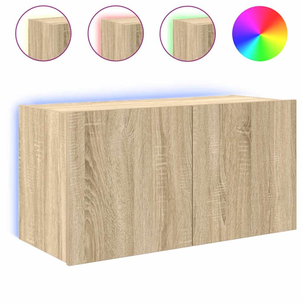 vidaXL Comodă TV de perete cu lumini LED, stejar sonoma, 80x35x41 cm