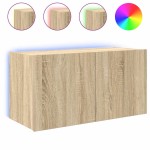 vidaXL Comodă TV de perete cu lumini LED, stejar sonoma, 80x35x41 cm vidaXL Comodă TV de perete cu lumini LED, stejar sonoma, 80x35x41 cm