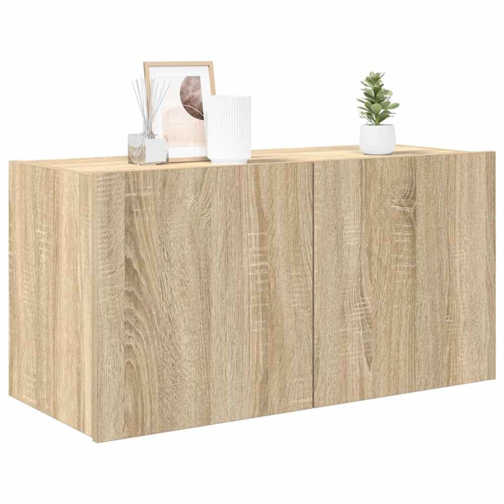 vidaXL Comodă TV de perete cu lumini LED, stejar sonoma, 80x35x41 cm