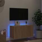 vidaXL Comodă TV de perete cu lumini LED, stejar sonoma, 80x35x41 cm vidaXL Comodă TV de perete cu lumini LED, stejar sonoma, 80x35x41 cm