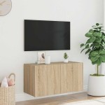 vidaXL Comodă TV de perete cu lumini LED, stejar sonoma, 80x35x41 cm vidaXL Comodă TV de perete cu lumini LED, stejar sonoma, 80x35x41 cm