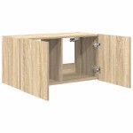 vidaXL Comodă TV de perete cu lumini LED, stejar sonoma, 80x35x41 cm vidaXL Comodă TV de perete cu lumini LED, stejar sonoma, 80x35x41 cm