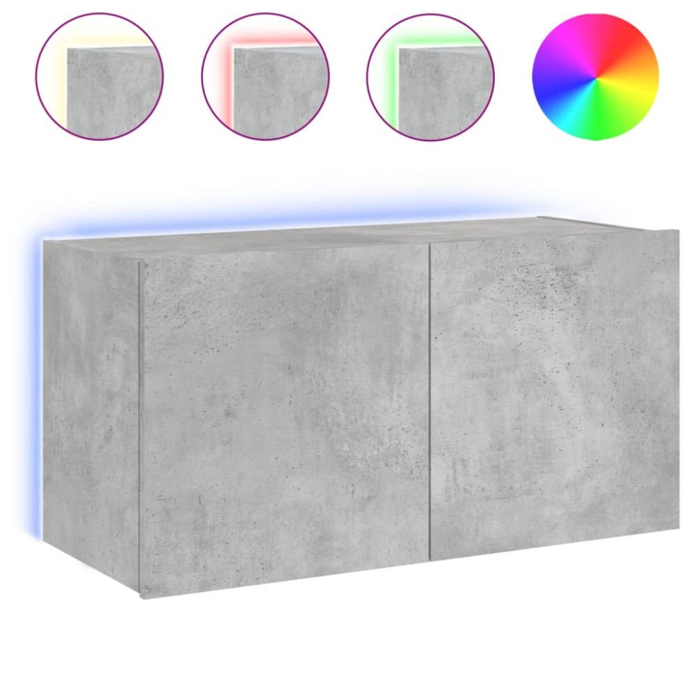 vidaXL Comodă TV de perete cu lumini LED, gri beton, 80x35x41 cm