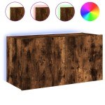 vidaXL Comodă TV de perete cu lumini LED, stejar fumuriu, 80x35x41 cm vidaXL Comodă TV de perete cu lumini LED, stejar fumuriu, 80x35x41 cm