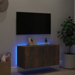 vidaXL Comodă TV de perete cu lumini LED, stejar fumuriu, 80x35x41 cm vidaXL Comodă TV de perete cu lumini LED, stejar fumuriu, 80x35x41 cm