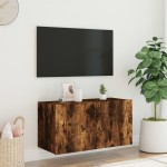 vidaXL Comodă TV de perete cu lumini LED, stejar fumuriu, 80x35x41 cm vidaXL Comodă TV de perete cu lumini LED, stejar fumuriu, 80x35x41 cm