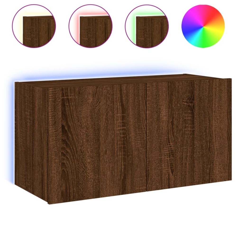 vidaXL Comodă TV de perete cu lumini LED, stejar maro, 80x35x41 cm