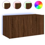 vidaXL Comodă TV de perete cu lumini LED, stejar maro, 80x35x41 cm vidaXL Comodă TV de perete cu lumini LED, stejar maro, 80x35x41 cm