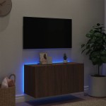 vidaXL Comodă TV de perete cu lumini LED, stejar maro, 80x35x41 cm vidaXL Comodă TV de perete cu lumini LED, stejar maro, 80x35x41 cm