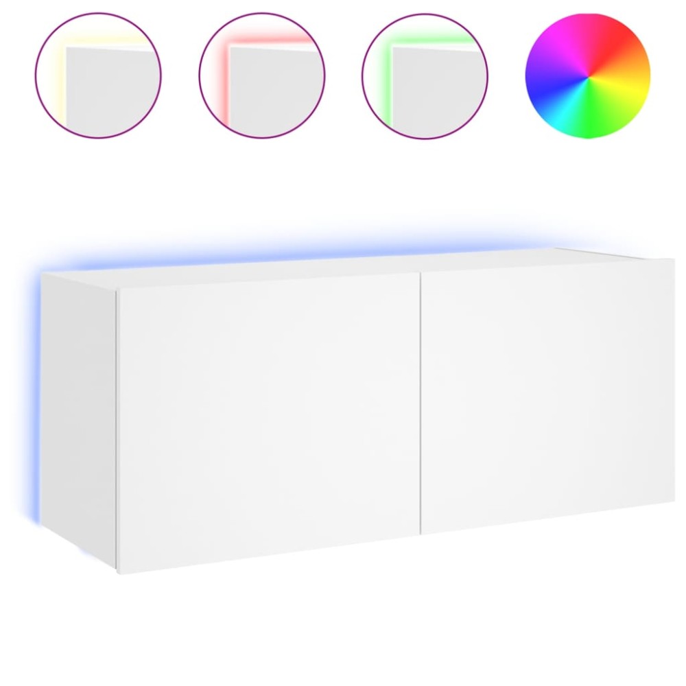 vidaXL Comodă TV de perete cu lumini LED, alb, 100x35x41 cm