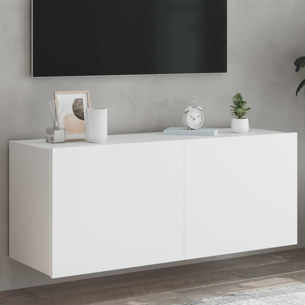 vidaXL Comodă TV de perete cu lumini LED, alb, 100x35x41 cm