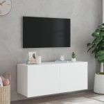 vidaXL Comodă TV de perete cu lumini LED, alb, 100x35x41 cm vidaXL Comodă TV de perete cu lumini LED, alb, 100x35x41 cm