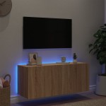vidaXL Comodă TV de perete cu lumini LED, stejar sonoma, 100x35x41 cm