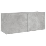 vidaXL Comodă TV de perete cu lumini LED, gri beton, 100x35x41 cm