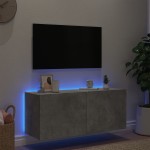 vidaXL Comodă TV de perete cu lumini LED, gri beton, 100x35x41 cm