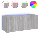 vidaXL Comodă TV de perete cu lumini LED, gri sonoma, 100x35x41 cm