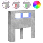 vidaXL Tăblie de pat cu LED, gri beton, 100x18,5x103,5 cm, lemn