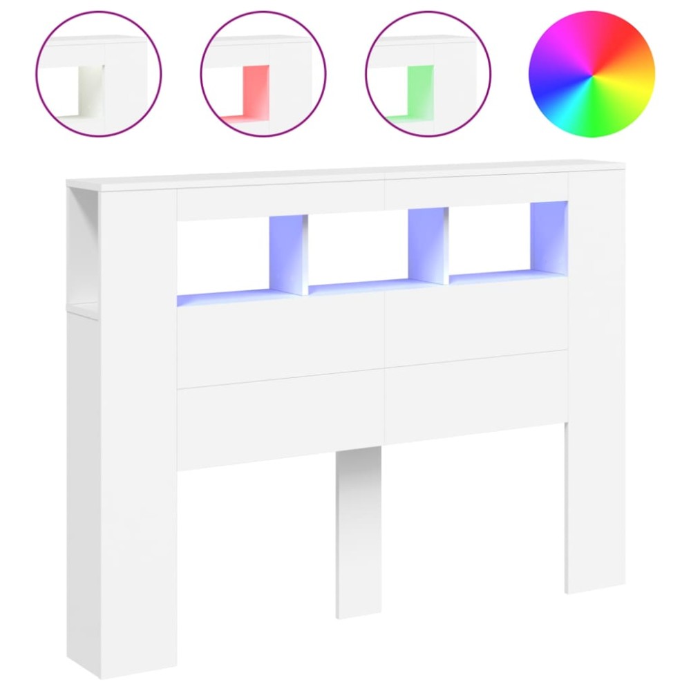 vidaXL Tăblie de pat cu LED, alb, 140x18,5x103,5 cm, lemn