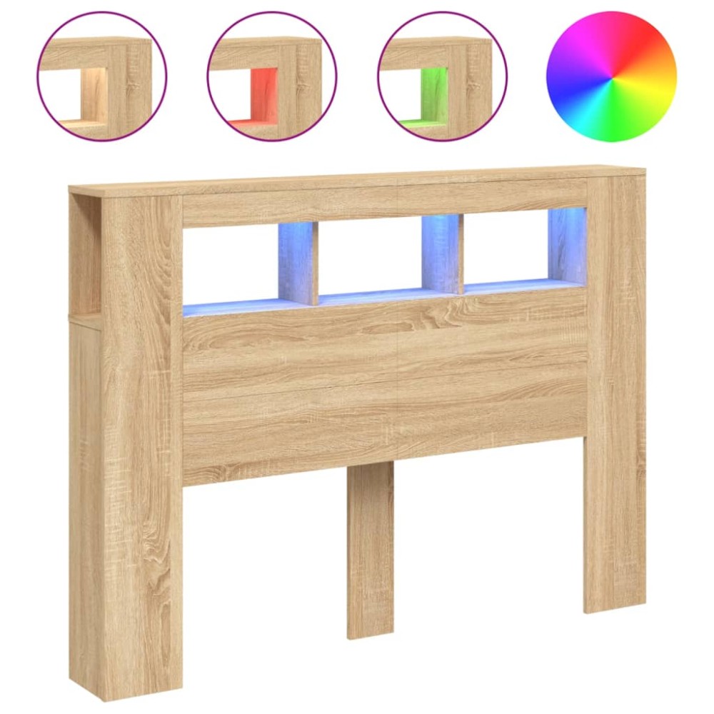 vidaXL Tăblie de pat cu LED, stejar sonoma, 140x18,5x103,5 cm, lemn