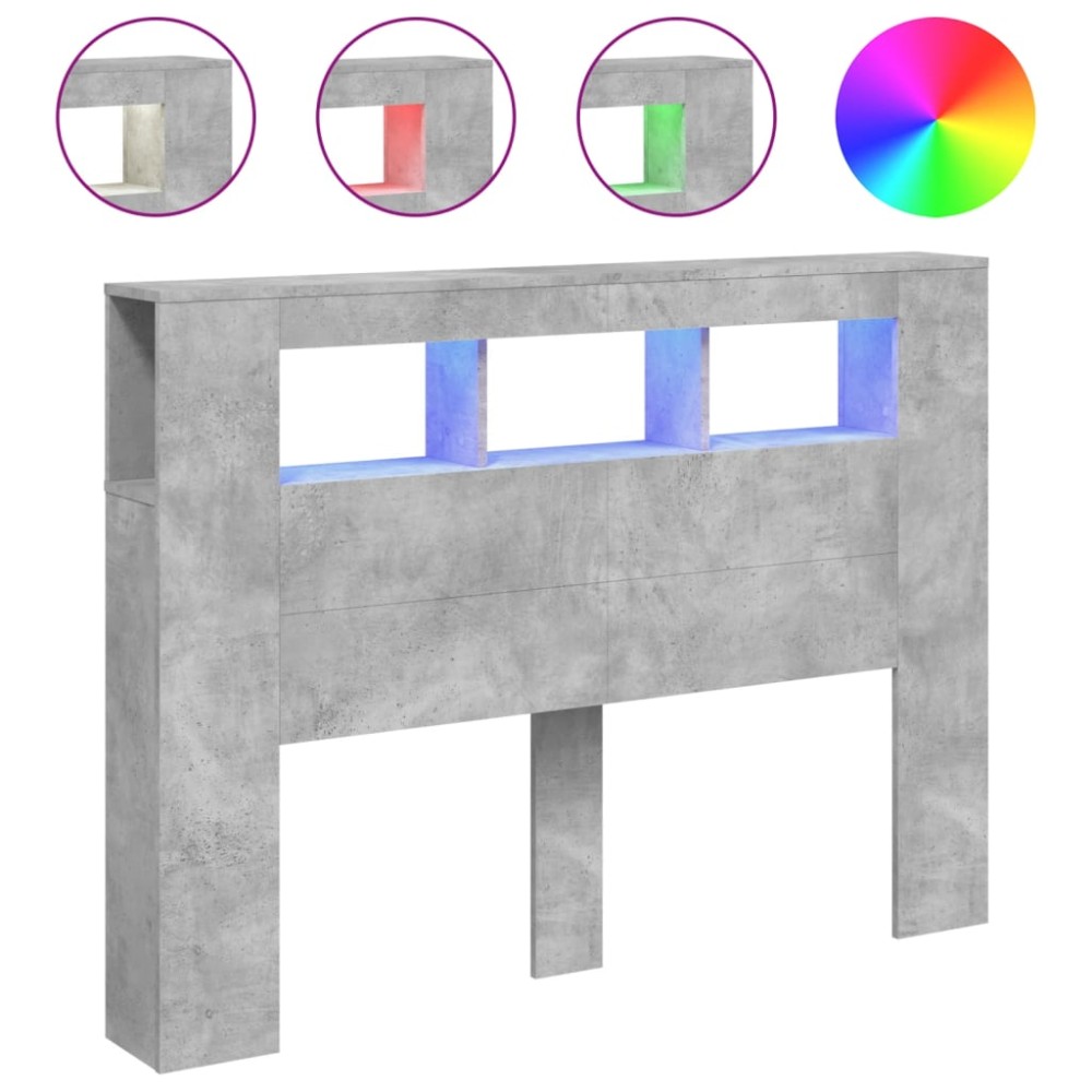 vidaXL Tăblie de pat cu LED, gri beton, 140x18,5x103,5 cm, lemn
