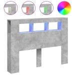 vidaXL Tăblie de pat cu LED, gri beton, 140x18,5x103,5 cm, lemn
