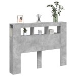 vidaXL Tăblie de pat cu LED, gri beton, 140x18,5x103,5 cm, lemn