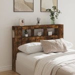 vidaXL Tăblie de pat cu LED, stejar fumuriu, 140x18,5x103,5 cm, lemn