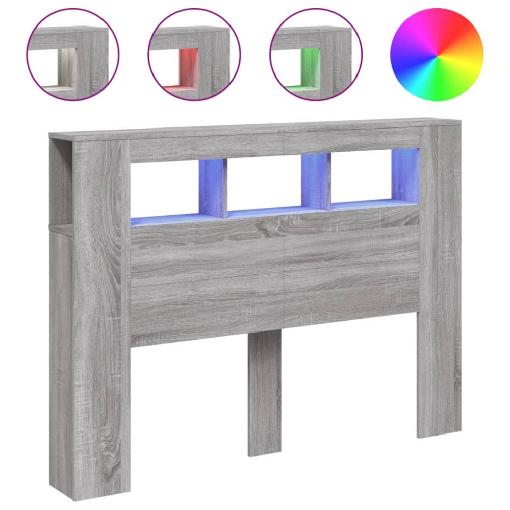 vidaXL Tăblie de pat cu LED, gri sonoma, 140x18,5x103,5 cm, lemn