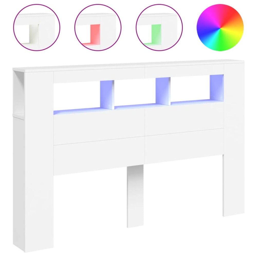 vidaXL Tăblie de pat cu LED, alb, 160x18,5x103,5 cm, lemn
