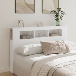 vidaXL Tăblie de pat cu LED, alb, 160x18,5x103,5 cm, lemn vidaXL Tăblie de pat cu LED, alb, 160x18,5x103,5 cm, lemn