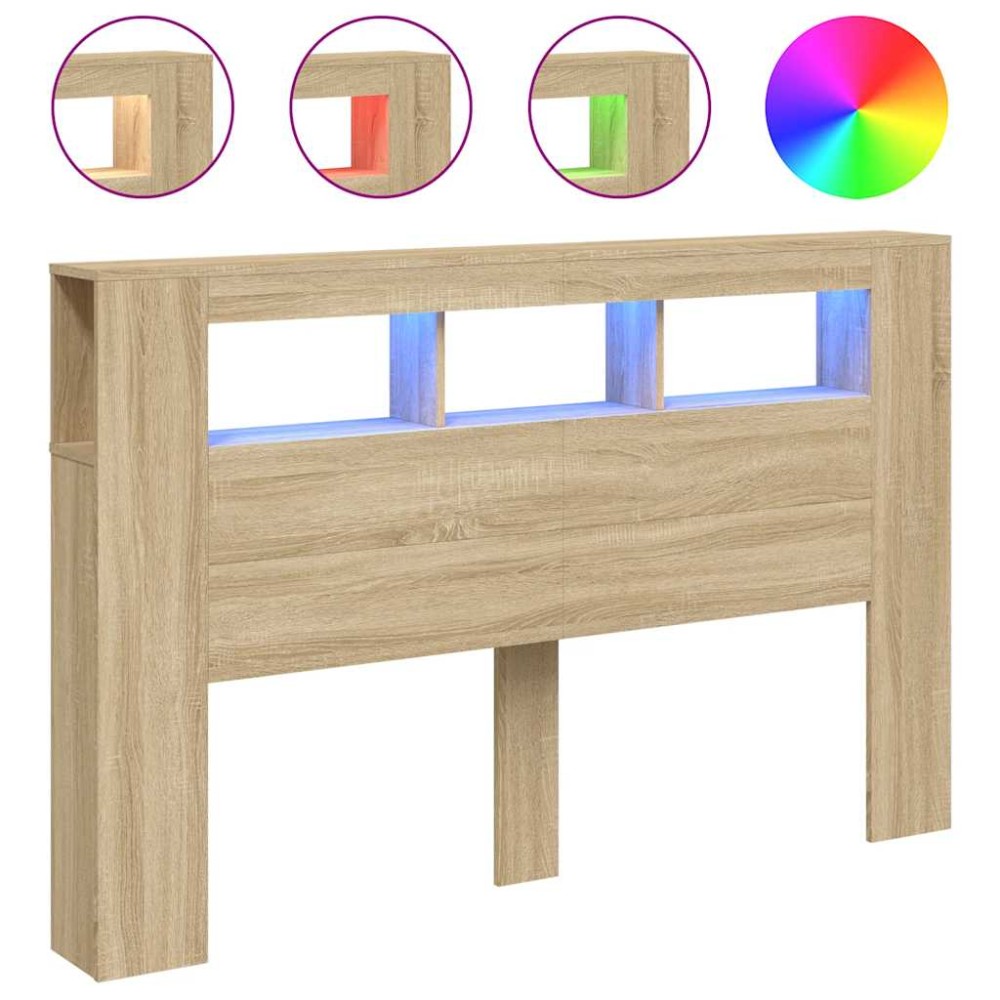 vidaXL Tăblie de pat cu LED, stejar sonoma, 160x18,5x103,5 cm, lemn