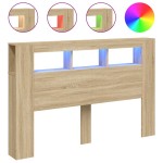 vidaXL Tăblie de pat cu LED, stejar sonoma, 160x18,5x103,5 cm, lemn