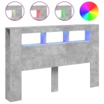 vidaXL Tăblie de pat cu LED, gri beton, 160x18,5x103,5 cm, lemn