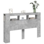 vidaXL Tăblie de pat cu LED, gri beton, 160x18,5x103,5 cm, lemn