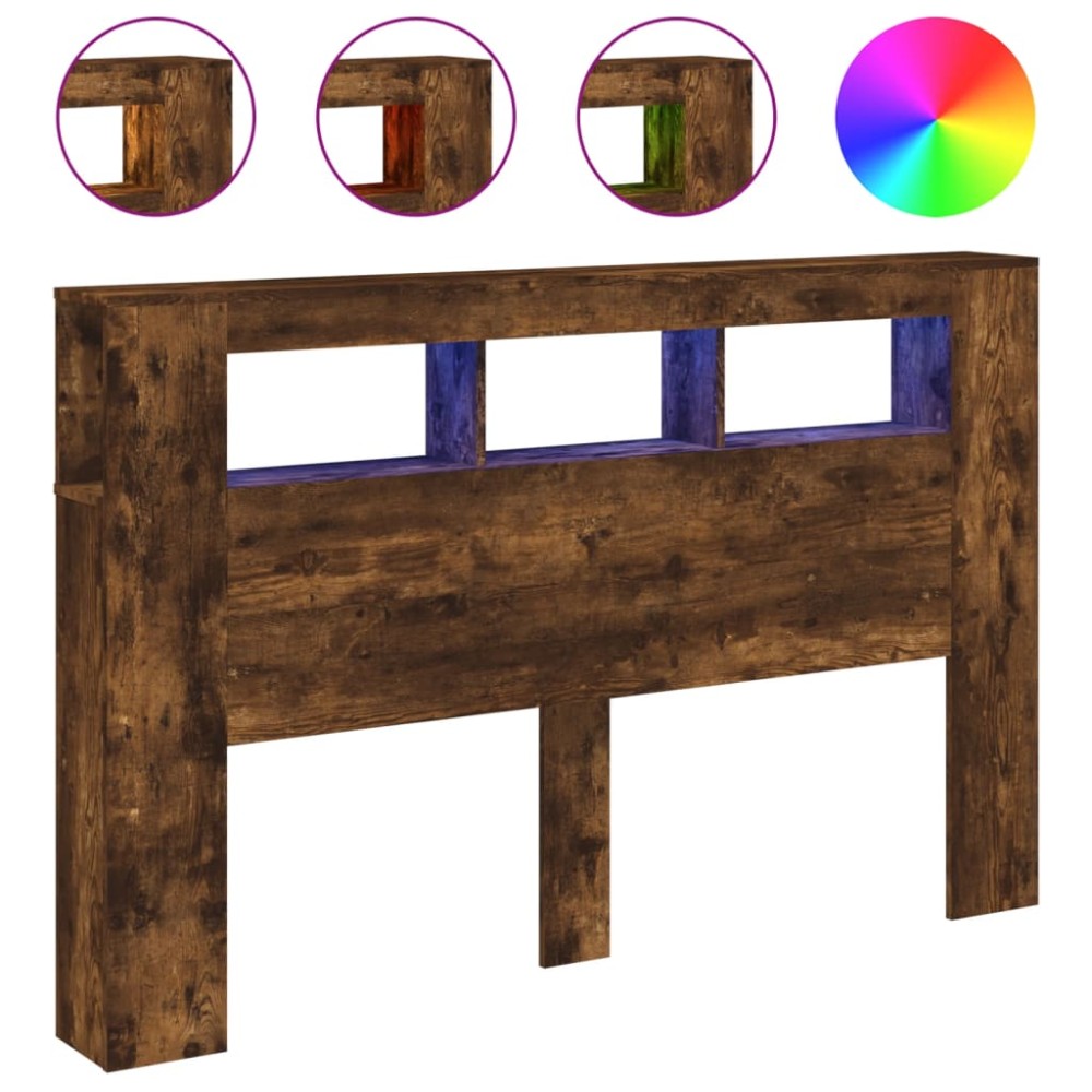 vidaXL Tăblie de pat cu LED, stejar fumuriu, 160x18,5x103,5 cm, lemn