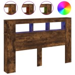 vidaXL Tăblie de pat cu LED, stejar fumuriu, 160x18,5x103,5 cm, lemn