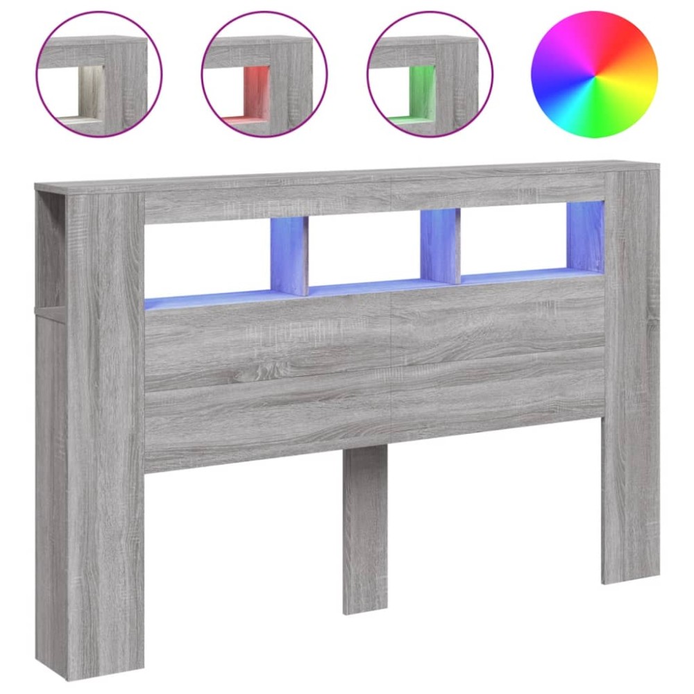 vidaXL Tăblie de pat cu LED, gri sonoma, 160x18,5x103,5 cm, lemn