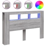 vidaXL Tăblie de pat cu LED, gri sonoma, 160x18,5x103,5 cm, lemn vidaXL Tăblie de pat cu LED, gri sonoma, 160x18,5x103,5 cm, lemn