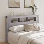 vidaXL Tăblie de pat cu LED, gri sonoma, 160x18,5x103,5 cm, lemn vidaXL Tăblie de pat cu LED, gri sonoma, 160x18,5x103,5 cm, lemn