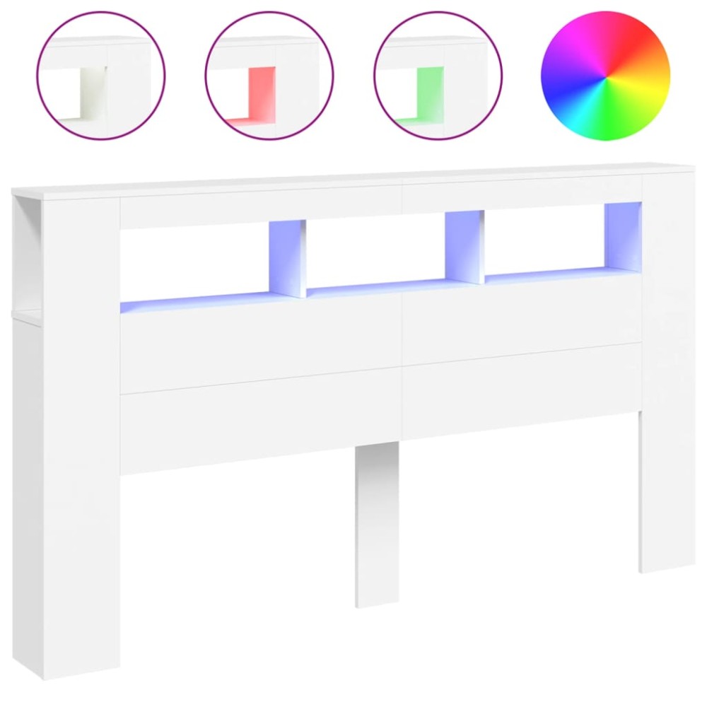 vidaXL Tăblie de pat cu LED, alb, 180x18,5x103,5 cm, lemn