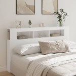 vidaXL Tăblie de pat cu LED, alb, 180x18,5x103,5 cm, lemn vidaXL Tăblie de pat cu LED, alb, 180x18,5x103,5 cm, lemn