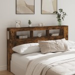 vidaXL Tăblie de pat cu LED, stejar fumuriu, 180x18,5x103,5 cm, lemn