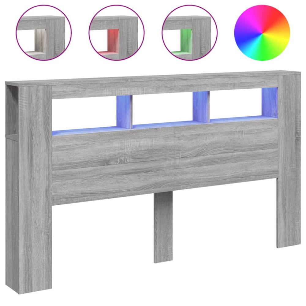 vidaXL Tăblie de pat cu LED, gri sonoma, 160x18,5x103,5 cm, lemn