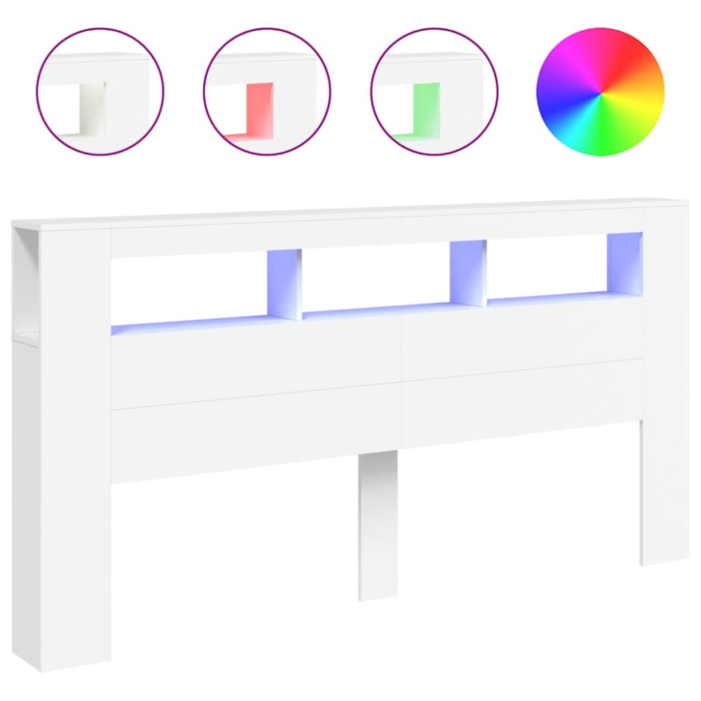 vidaXL Tăblie de pat cu LED, alb, 200x18,5x103,5 cm, lemn prelucrat