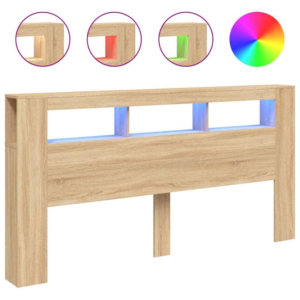 vidaXL Tăblie de pat cu LED, stejar sonoma, 200x18,5x103,5 cm, lemn