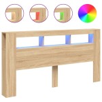 vidaXL Tăblie de pat cu LED, stejar sonoma, 200x18,5x103,5 cm, lemn