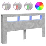 vidaXL Tăblie de pat cu LED, gri beton, 200x18,5x103,5 cm, lemn